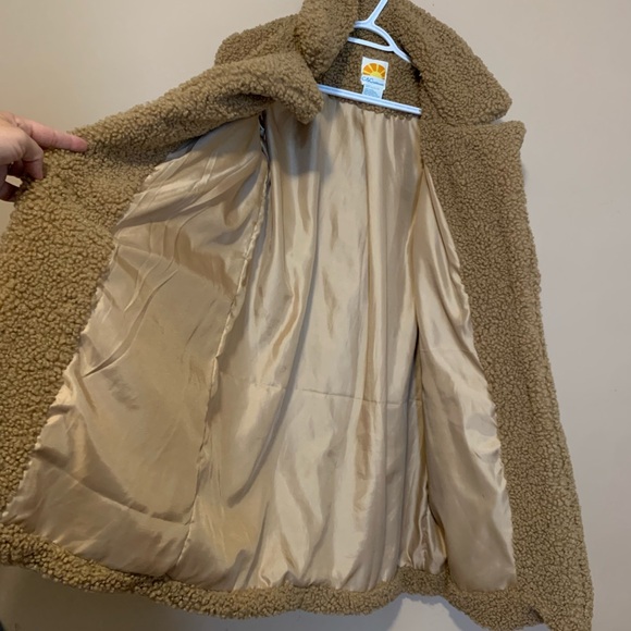 C&C California vintage brown tan double button long teddy jacket pea coat - Picture 4 of 13